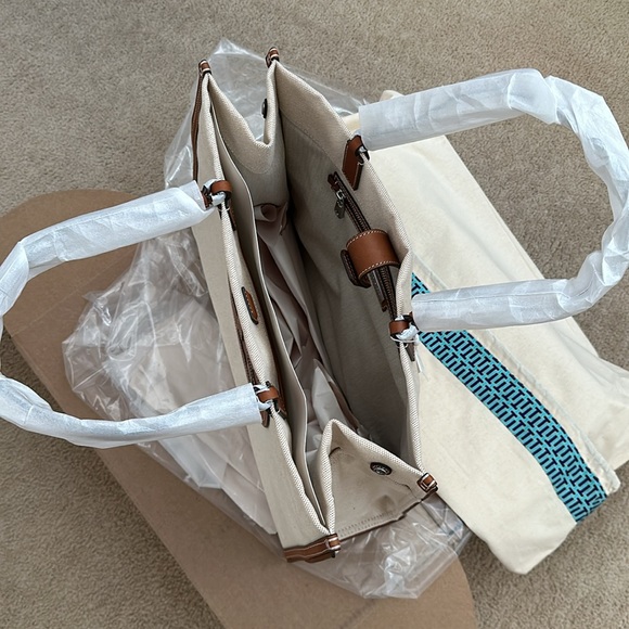 Brand new Tory Burch Ella canvas tote bag in natural / classic cuoio (NWT)-SOLD - Picture 3 of 5
